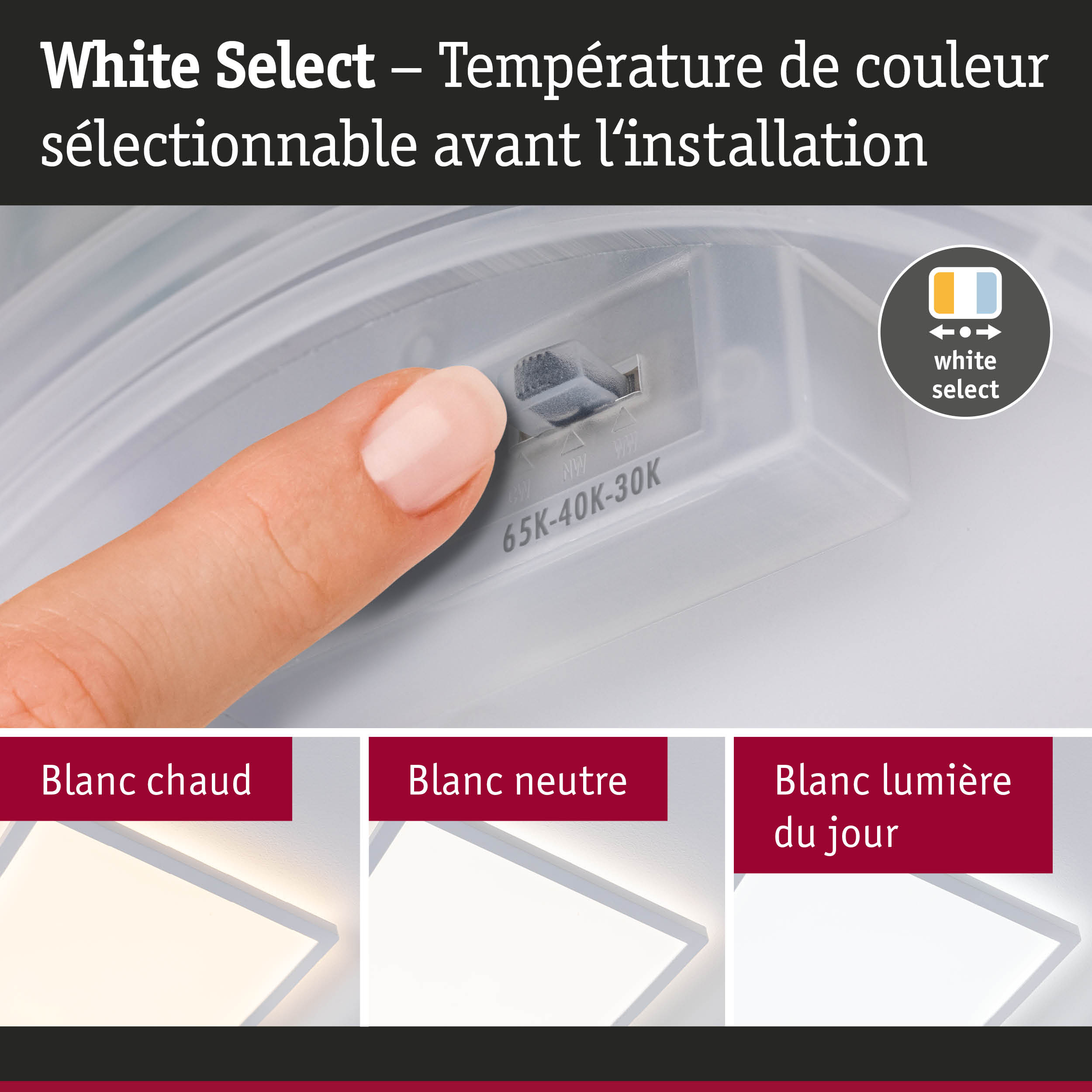 Plafonnier LED blanc avec température de couleur réglable du blanc chaud au blanc lumière du jour