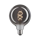 Runde LED-Glühbirne mit Spiralfaden in Rauchglas für dekorative Beleuchtung und energiesparende Lampen.