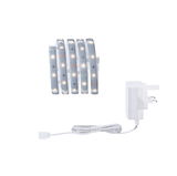 Flexible LED strip with warm white lights and white power adapter for decorative lighting