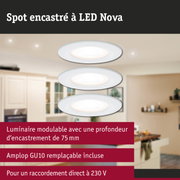 Spot encastré LED blanc Nova avec douille GU10 et profondeur d'encastrement de 75 mm pour intérieurs modernes