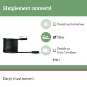 Câble d'extension noir avec connecteur pour systèmes d'éclairage, matériau flexible