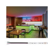 RGB LED-Lichtband mit flexiblen Kabeln und bunten Leuchtdioden für moderne Raumbeleuchtung.