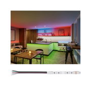 Modern RGBW LED strip light with wires for customizable room lighting and decorative effects.