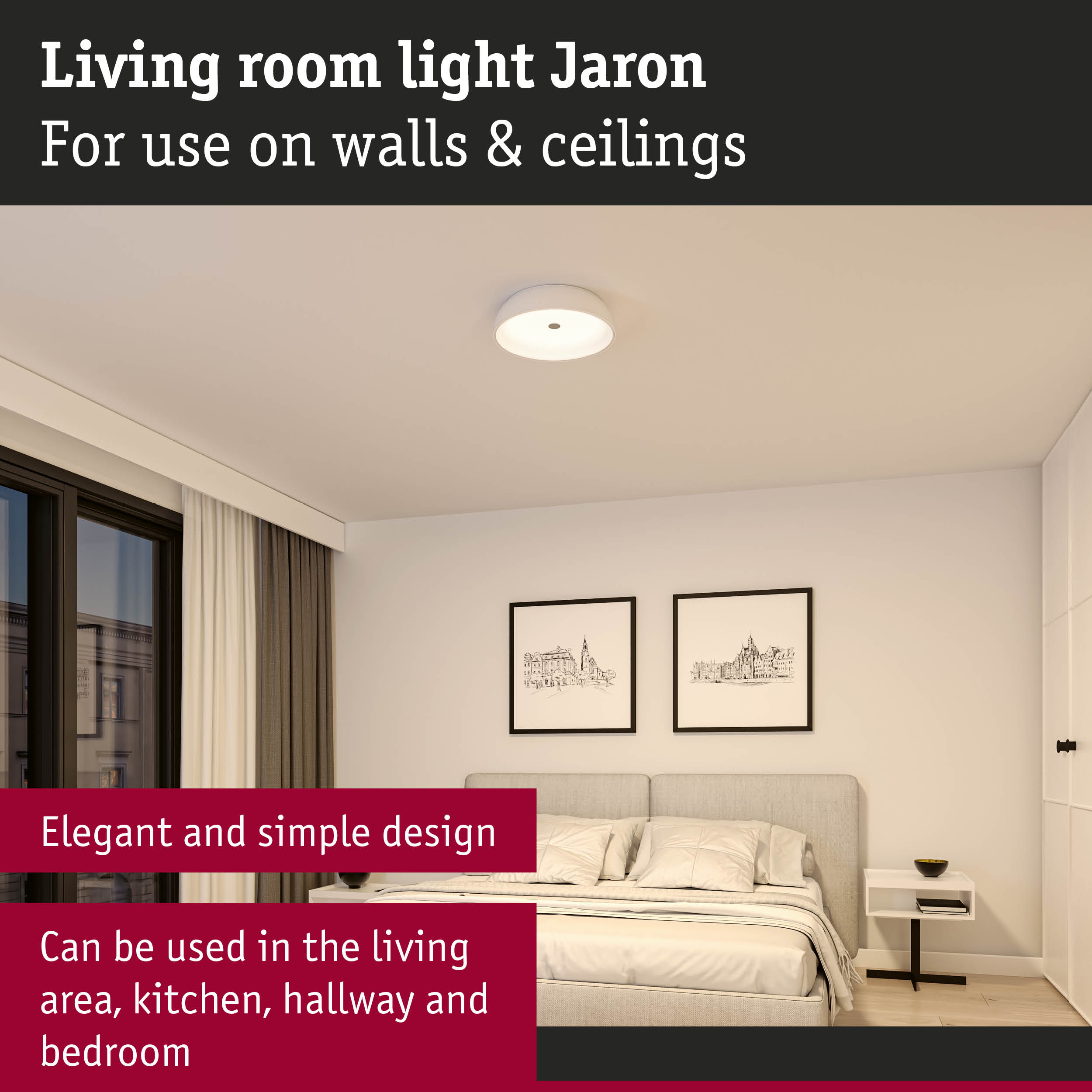 White Jaron ceiling light with simple design for living room, kitchen, hallway and bedroom use
