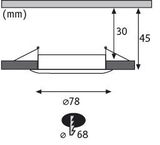 Technical drawing of round LED recessed spotlight with 78 mm diameter and 45 mm height
