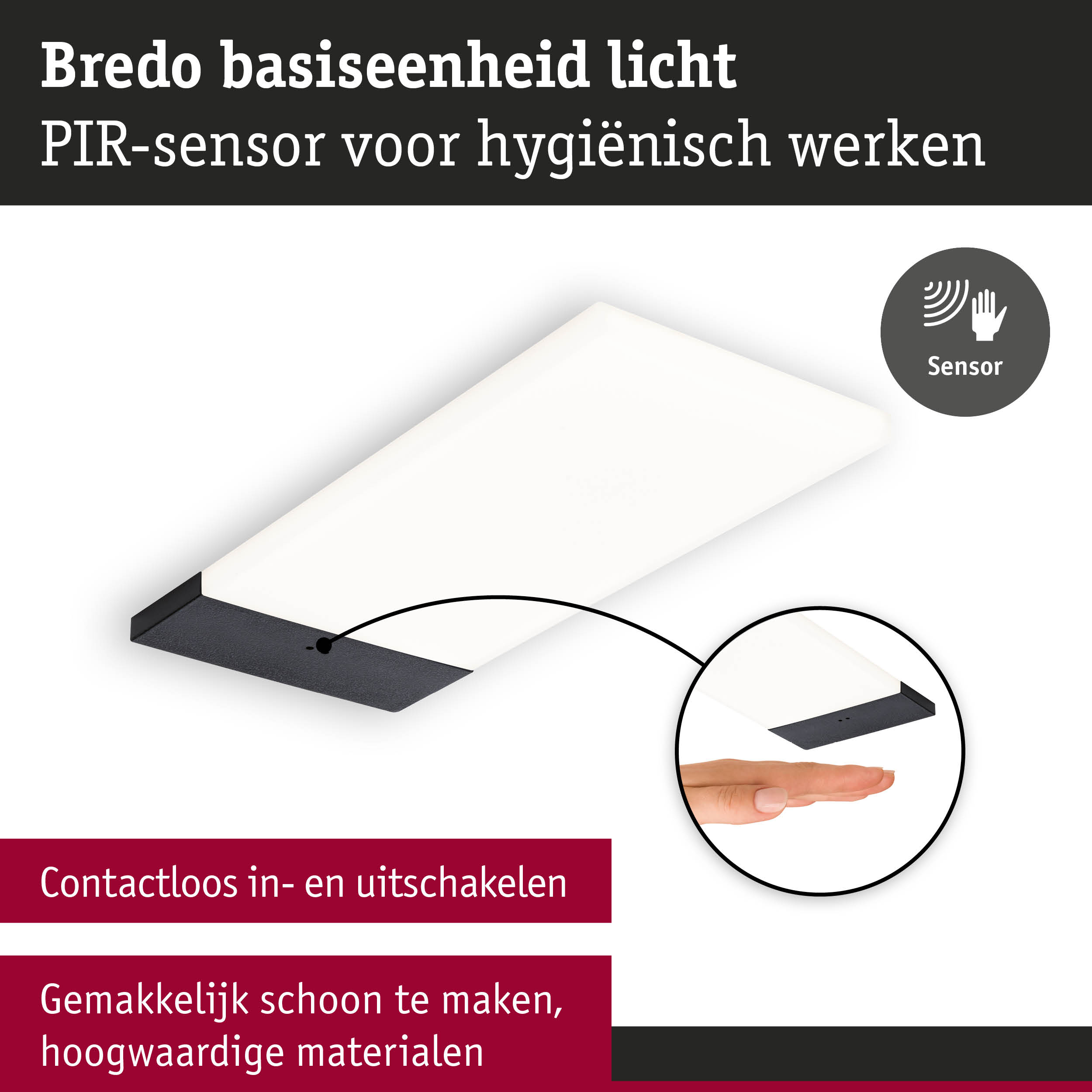 Bredo LED-plafondlamp met PIR-sensor in zwart-wit voor contactloos in- en uitschakelen
