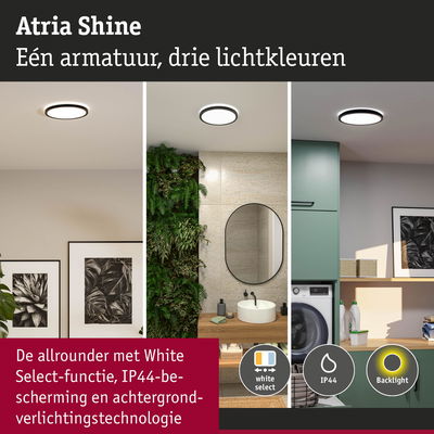 Atria Shine plafondlamp met drie lichtkleuren, IP44 bescherming en achtergrondverlichtingstechnologie