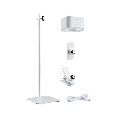Ensemble d'éclairage LED blanc avec support, pince, fixation murale et câble USB pour options d'éclairage variées