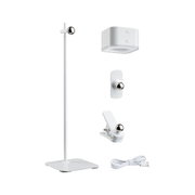 White LED light set with stand, clip, wall mount, and USB cable for versatile lighting options