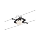 Spot LED noir sur câble avec verre transparent et lampe réglable pour éclairage moderne.