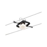 Black LED cable spotlight with clear glass and adjustable lamp for modern lighting solutions.