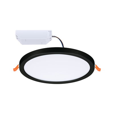 Round LED recessed panel with black frame and white diffuser, energy-saving ceiling light