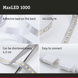 MaxLED 1000 LED strip with 144 LEDs/m, adhesive backing, cuttable every 4.2 cm, easy to connect