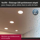 Éclairage LED VariFit blanc avec indice IP44, résistant aux éclaboussures et à la rouille pour salle de bain
