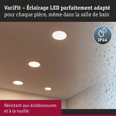 Éclairage LED VariFit blanc avec indice IP44, résistant aux éclaboussures et à la rouille pour salle de bain
