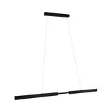 Modern black metal LED pendant light with two long bars, ideal for stylish living spaces