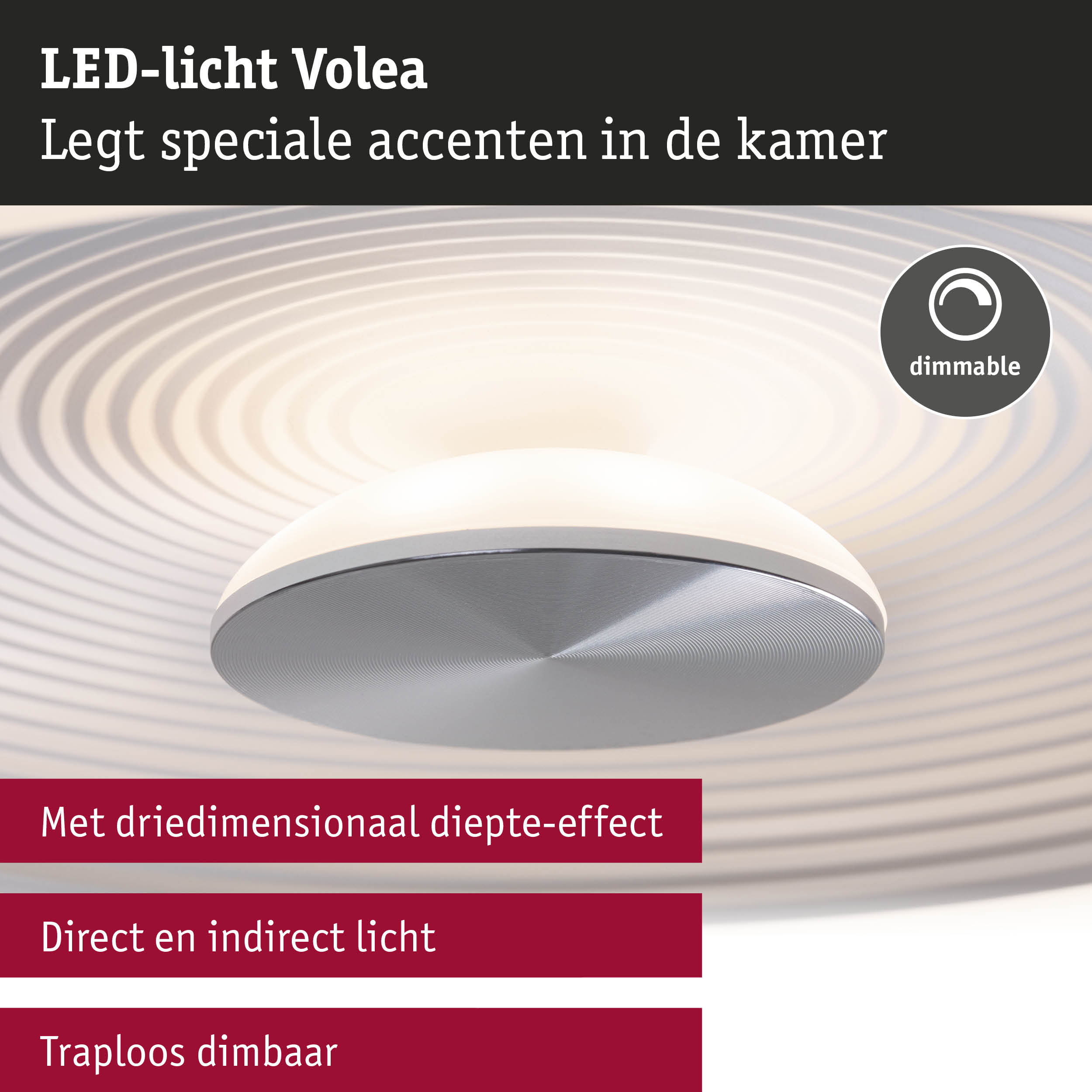 LED-plafondlamp Volea 3000K 950lm 230V 3,5W / 13W dimbaar Wit/Zilver