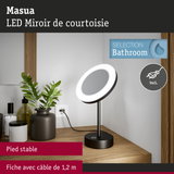 Miroir de courtoisie LED Masua avec pied stable noir et câble de 1,2 m pour salle de bain