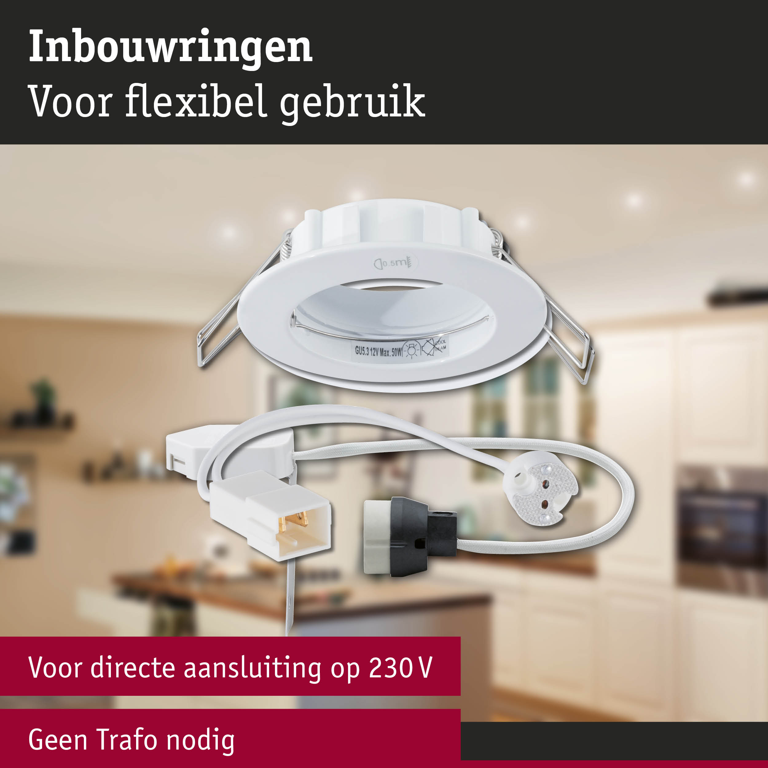 Premium LED-inbouwlamp IP44 rond 79mm GU10 max. 50W 230V dimbaar Wit