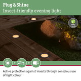 Insect-friendly Plug & Shine LED recessed floor lights in warm white for garden and patio