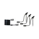 Black LED garden spotlight set with ground stakes and cable for outdoor and landscape lighting