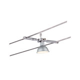 Modern cable spotlight with silver metal housing and adjustable LED light for flexible lighting solutions.