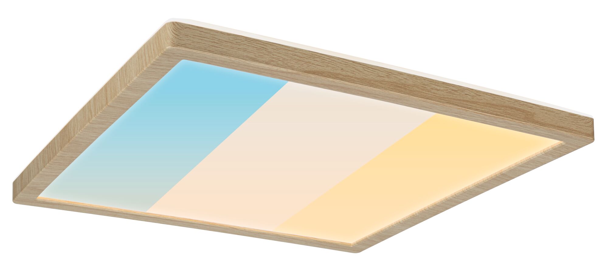 LED-paneel Atria Shine White Select IP44 hoekig 298x298mm 15,7W 2100lm 3000 - 6500K Houtlook Rechthoekige plafondlamp met houten frame en instelbare kleurverloop van blauw naar warm wit