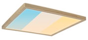 Plafonnier rectangulaire avec cadre en bois et dégradé de couleur réglable du bleu au blanc chaud