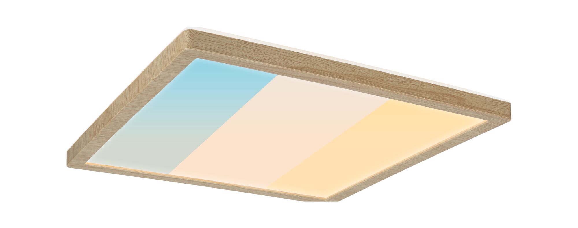 LED Panel Atria Shine White Select IP44 angular 298x298mm 15,7W 2100lm White Select Wood look Rectangular ceiling light with wooden frame and adjustable color gradient from blue to warm white