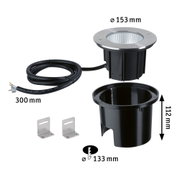 Projecteur encastré extérieur en acier inoxydable et plastique noir, diamètre 153 mm avec câble de 300 mm pour éclairage extérieur