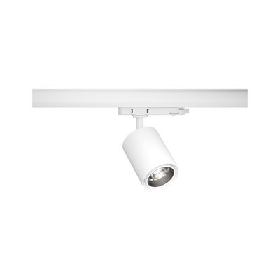 White metal LED spotlight on track system for flexible room lighting