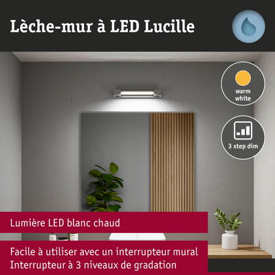 Lèche-mur LED Lucille blanc chaud avec variateur 3 niveaux pour éclairage d'ambiance salle de bain
