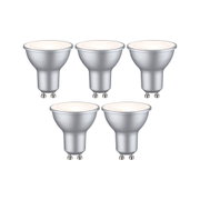 Fünf silberne LED-Reflektorlampen mit GU10-Sockel für energiesparende Beleuchtung