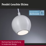 Weiße Pendel-Leuchte Shima aus Metall für Badezimmer mit modernem Design und LED-Beleuchtung