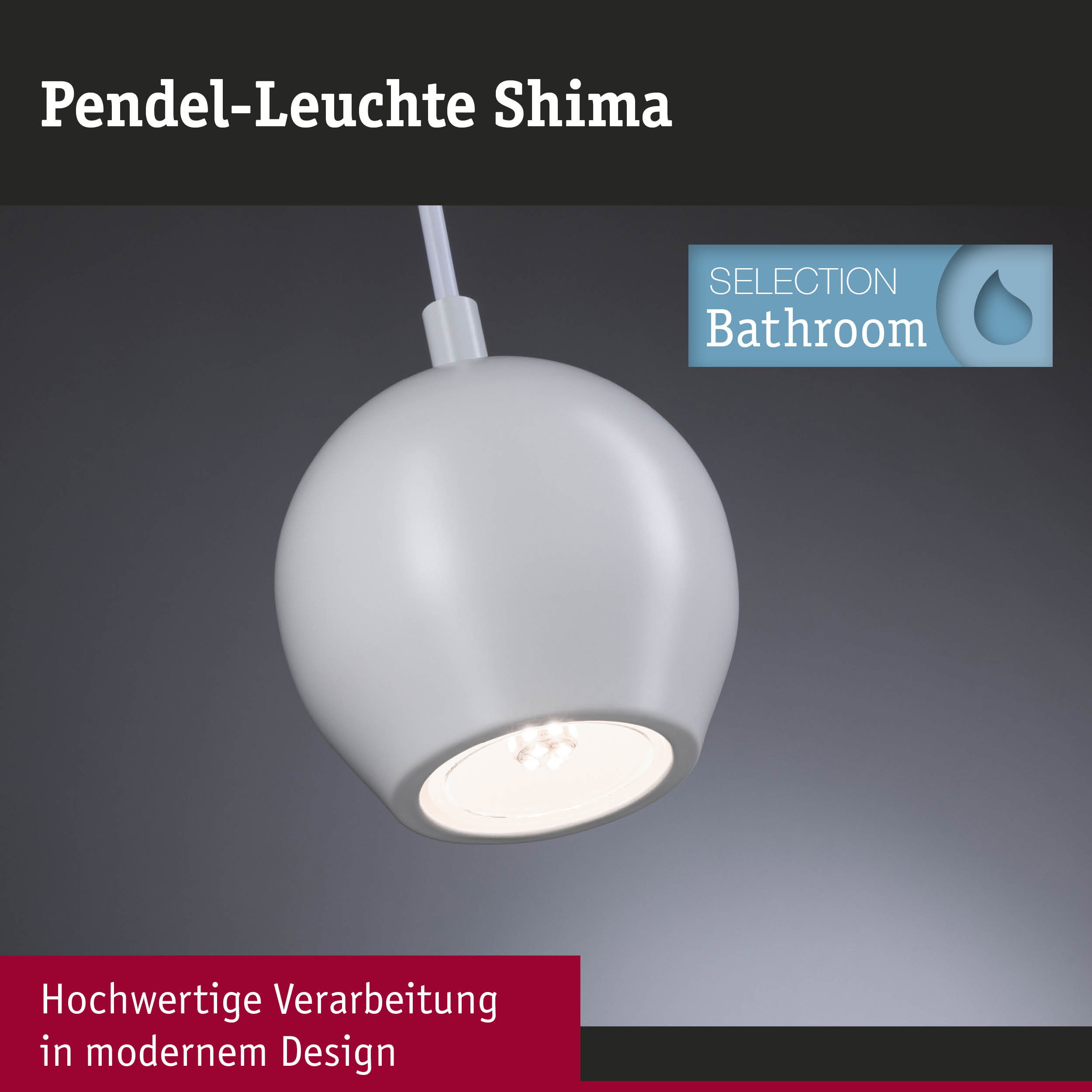 Weiße Pendel-Leuchte Shima aus Metall für Badezimmer mit modernem Design und LED-Beleuchtung