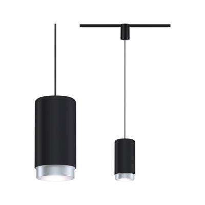 Schwarze Metall-Pendelleuchte mit silbernem Rand, modernes Design für Wohnraumbeleuchtung