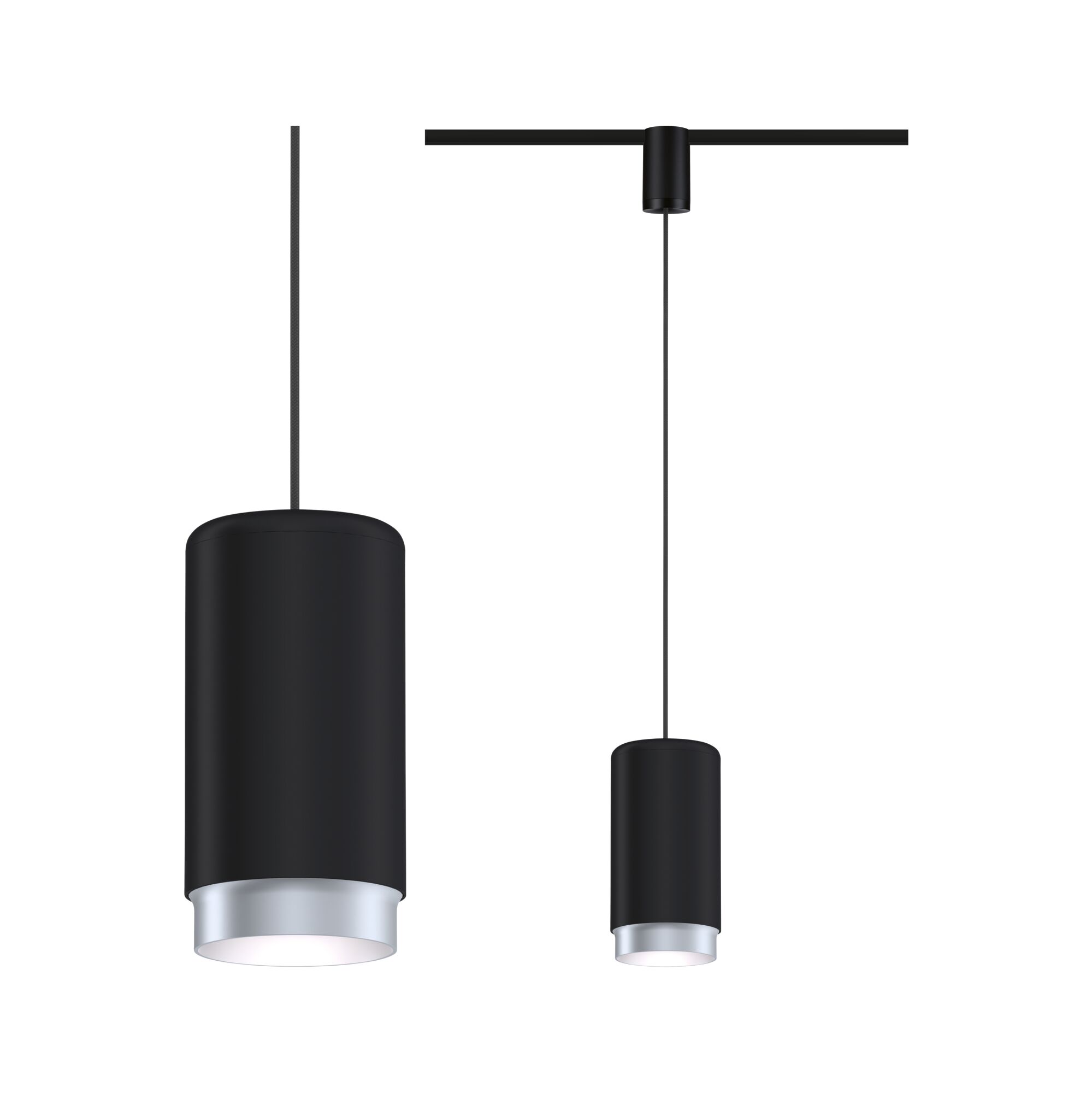 URail Suspension Produits de deuxième choix Corus E27 max. 50W gradable 230V Noir Suspension en métal noir avec bord argenté, design moderne pour éclairage intérieur