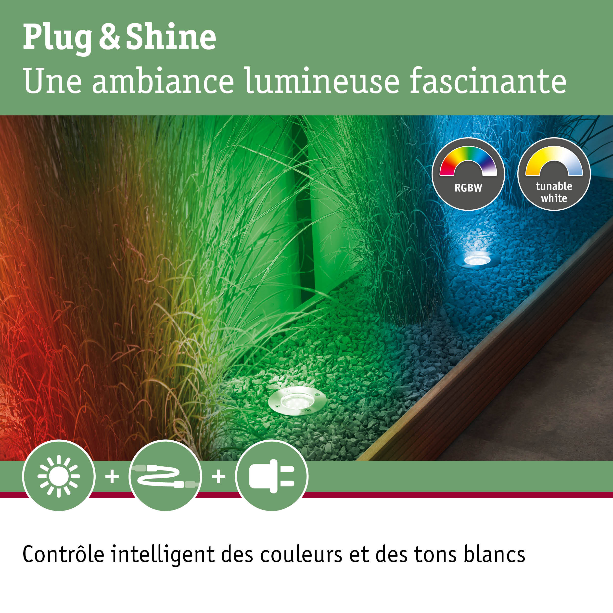 Spot LED encastré RGBW avec blanc réglable pour éclairage coloré de jardin