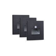 Trois appliques murales LED noires en métal avec détecteur de mouvement pour éclairage intérieur moderne