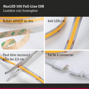 Bande LED MaxLED 500 COB 640 LEDs/m, jaune, ruban adhésif, découpable et facile à connecter