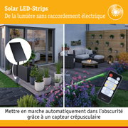 Bande LED solaire avec télécommande et capteur crépusculaire pour éclairage de jardin sans raccordement électrique