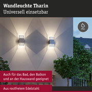 Wandleuchte Tharin aus rostfreiem Edelstahl in Weiß, universell einsetzbar mit IP44 Schutz für Bad und Balkon