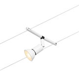 White metal LED cable spotlight with adjustable lamp head for modern lighting solutions
