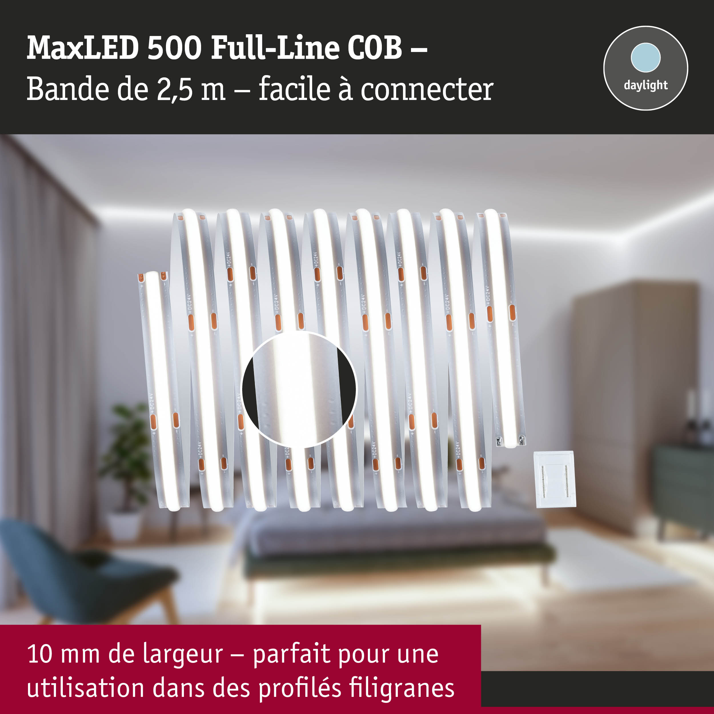 Bande LED MaxLED 500 Full-Line COB 2,5 m blanche, facile à connecter, lumière couleur jour