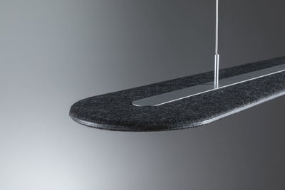 Modern pendant light with black felt and silver metal strip for stylish room lighting