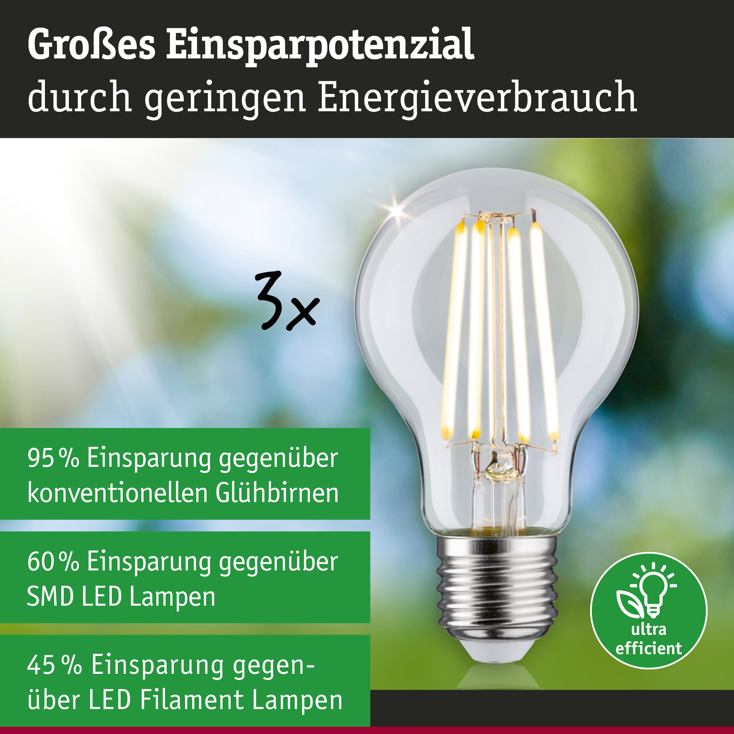 Energiesparende LED-Filamentlampe mit klarem Glas und silbernem Sockel für effiziente Beleuchtung