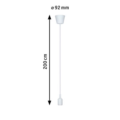 White plastic pendant cable 200 cm long with 92 mm diameter for lamp installation