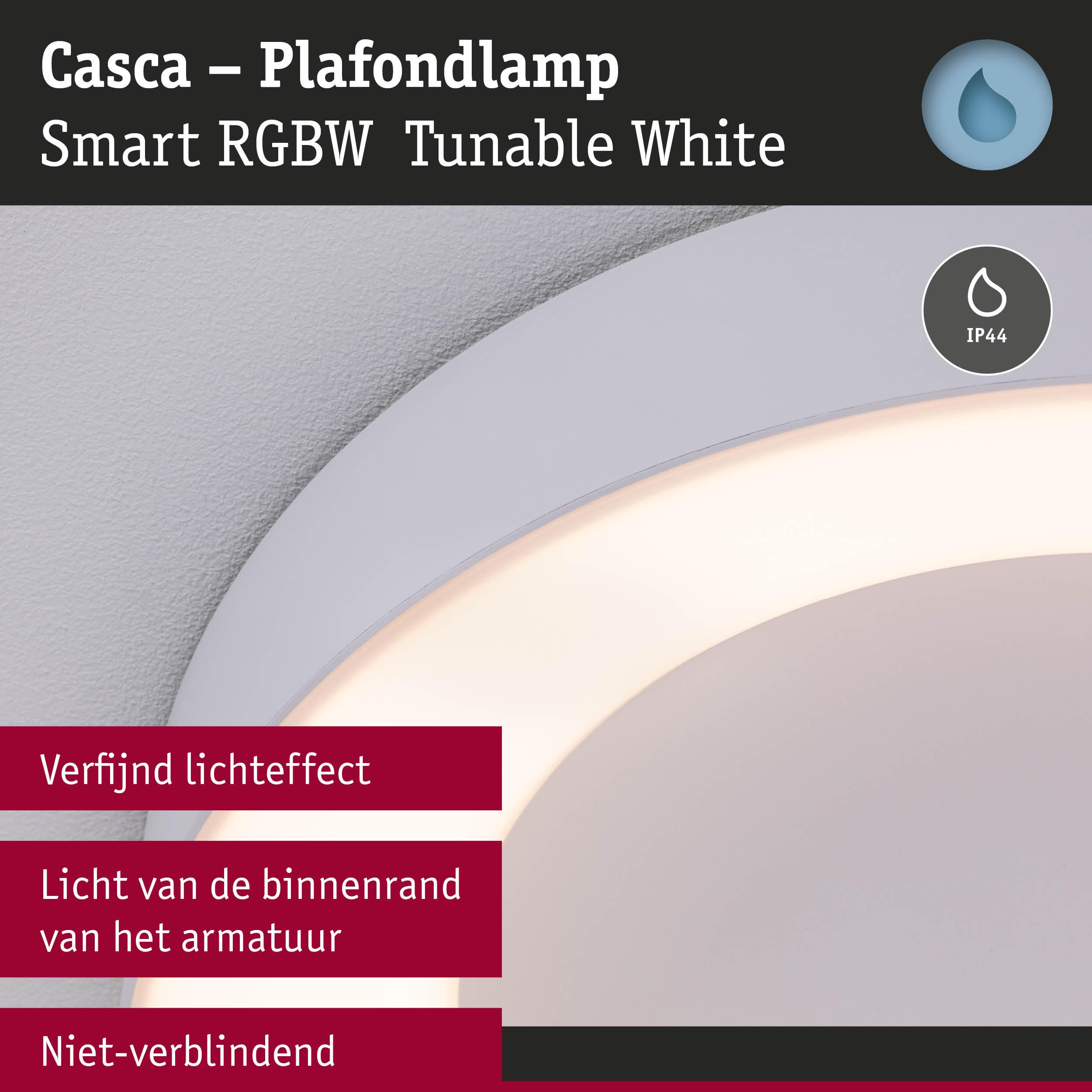 Casca plafondlamp wit met slimme RGBW instelbare witte verlichting, zachte binnenrand, niet-verblindend