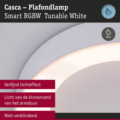 Casca plafondlamp wit met slimme RGBW instelbare witte verlichting, zachte binnenrand, niet-verblindend