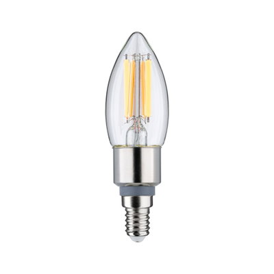 LED-Kerzenlampe mit klarer Glasabdeckung und silbernem Sockel, energiesparende Leuchte für Wohnräume